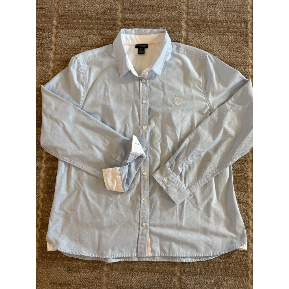 U.S. Polo Assn. Womenâs XL Blue Button Down Shirt Long Sleeve Embroidered Logo